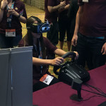 Sara Shields plays with VR at the TXST Innovation Lab.